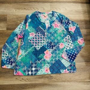 Appleseed's Tropical Floral Long Sleeve Top size L